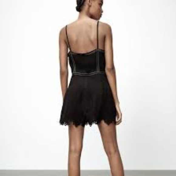 Zara Short Black Jumpsuit with Topstitch Lace Romper NWT, size Small - Picture 2 of 14